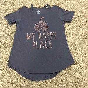 Disney castle “my happy place” tee shoulder cut outs